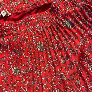 Max Studios red pleated maxi skirt